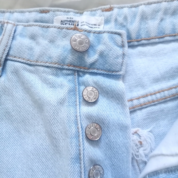 Zara Denim High Waisted Yellow Striped Jeans Shorts Sz 2 - Picture 7 of 16